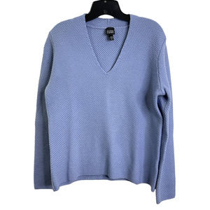 Eileen Fisher Womens Merino Wool V neck Sweater Blue Size Medium
